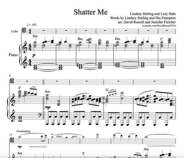 CELLO Shatter Me Sheet Music w/ KARAOKE