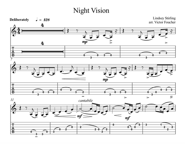 GUITAR Night Vision Sheet Music w/ KARAOKE