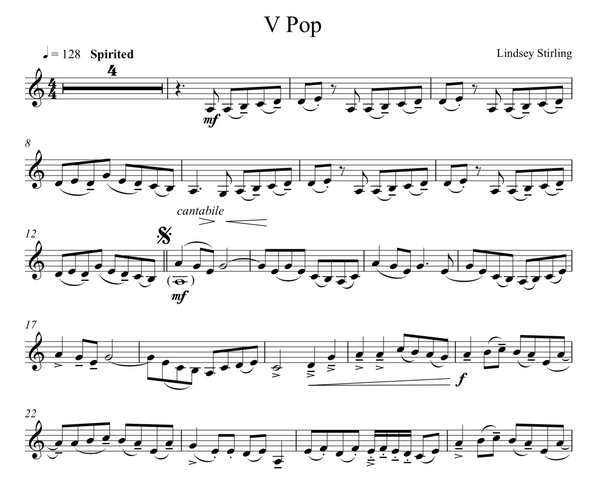 V Pop Sheet Music W Karaoke Lindsey Stirling Sheet Music