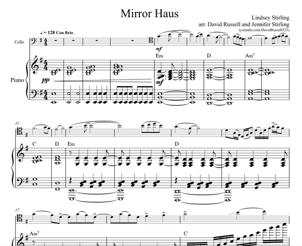 CELLO Mirror Haus Sheet Music w/ KARAOKE