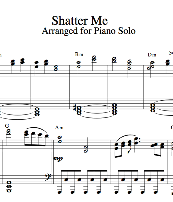 Shatter Me Album Piano Sheet Music Package
