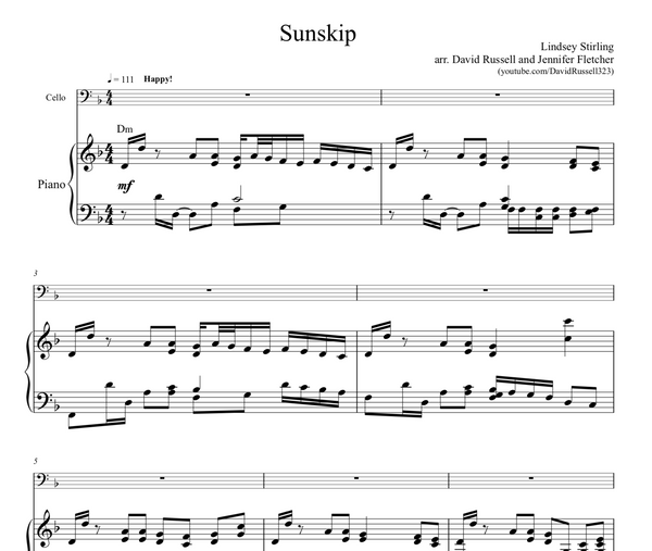 CELLO Sunskip Sheet Music w/ KARAOKE