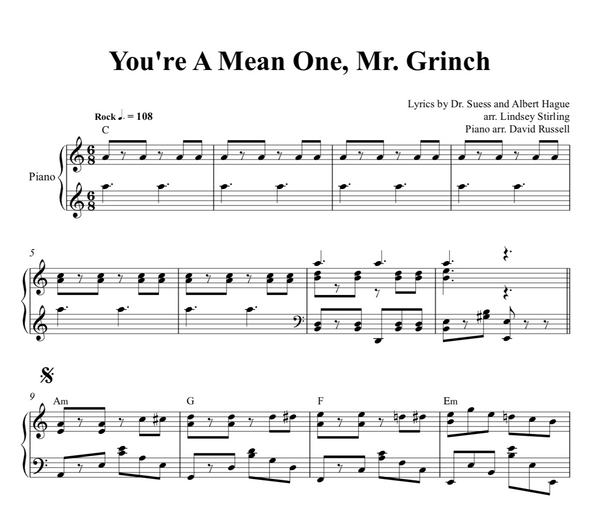 Piano Youre A Mean One Mr Grinch Lindsey Stirling Sheet Music