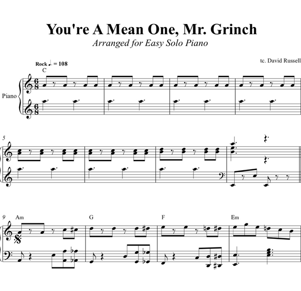 PIANO - You're a Mean One Mr. Grinch - Lindsey Stirling Sheet Music
