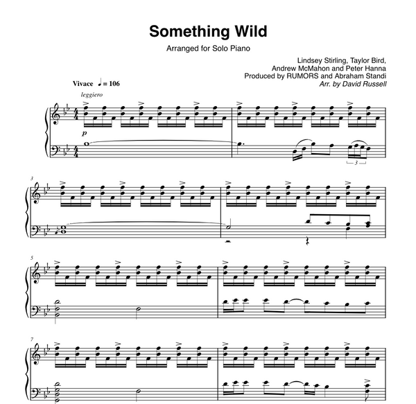 PIANO Something Wild Sheet Music