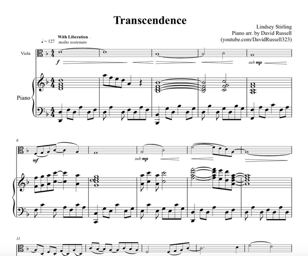 VIOLA Transcendence Sheet Music w/ KARAOKE