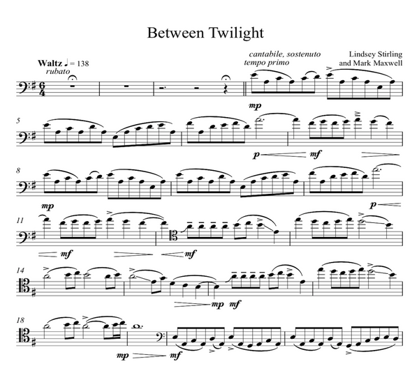 Cello Between Twilight Sheet Music w/ Karaoke