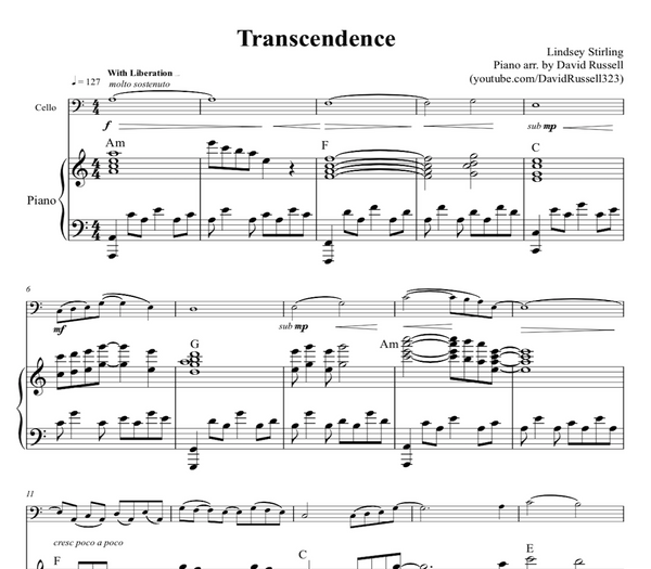 CELLO Transcendence Sheet Music w/ KARAOKE