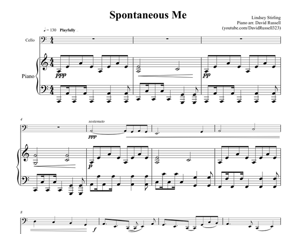 CELLO Spontaneous Me Sheet Music w/ KARAOKE