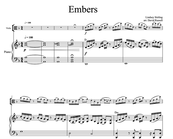 VIOLA Embers Sheet Music w/ Karaoke