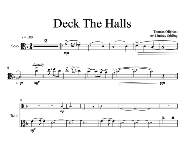 VIOLA Deck the Halls Sheet Music w/ KARAOKE