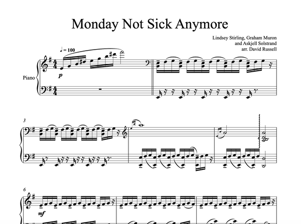 PIANO Monday Not Sick Anymore Sheet Music