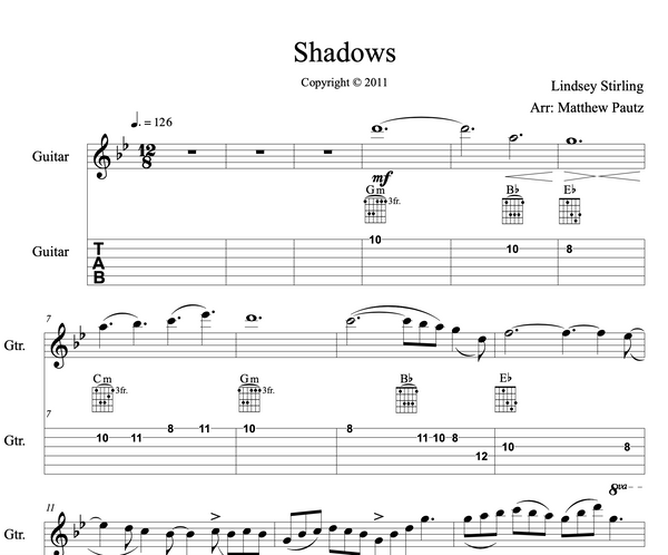 Patience sheet music for guitar (tablature, play-along) v3