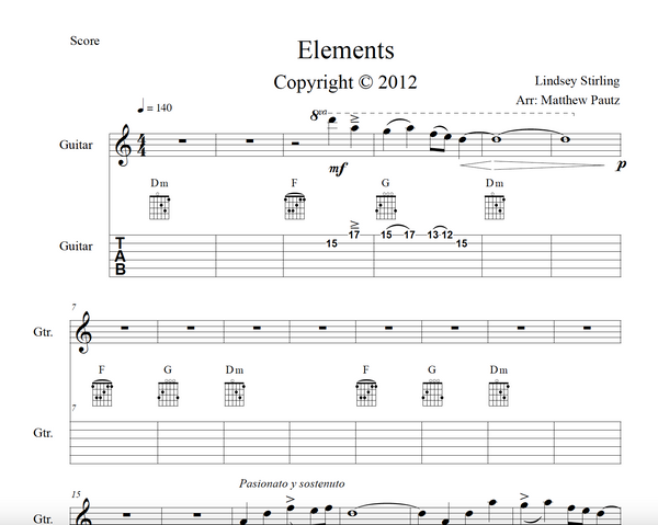 lindsey stirling elements sheet music