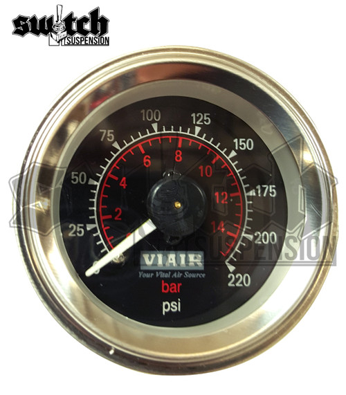 Viair Single Needle 220 PSI 2.0" Gauge Black Face - 90090