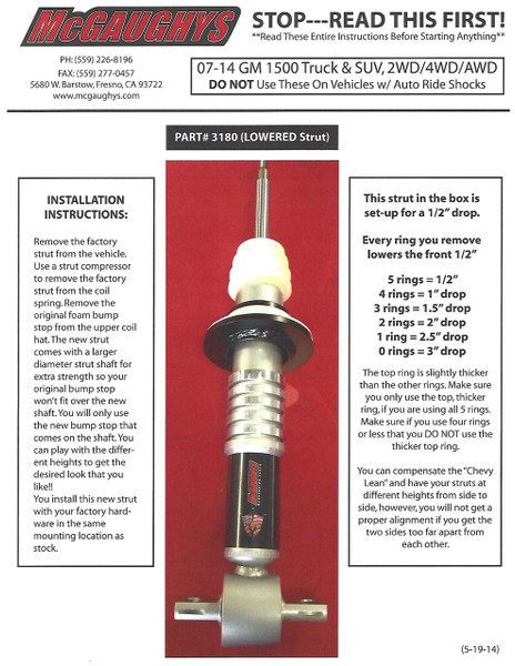 GM 1500 Fullsize Truck/SUV 2/4wd 2007-2018 Front Pro Performance Strut .5"-3.0" Drop - McGaughys Part#3180