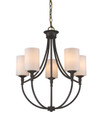 Five Light LED Chandelier Bronze/White Opal Glass by Mirage Lighting Lighting