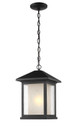 A photo of the Valeri Black Outdoor Hanging Lantern By Mirage Lighting
