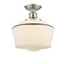 A photo of the Schoolhouse 1-Light Polished Nickel Semi Flush Mount 15" By Mirage Lighting