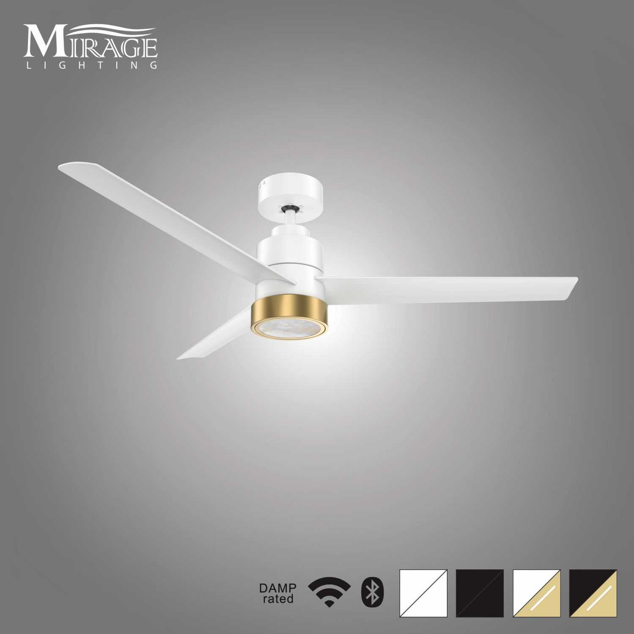 White Versa 55" Smart Ceiling Fan with Alabaster Lens By Mirage Lighting Fans
