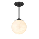 Moon  Titanium Dark 1-Light Hand Carved Alabaster Pendant By Modition Lighting