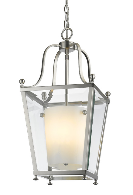 A photo of the Louise 3-Light Brushed Nickel Pendant By Mirage Lighting