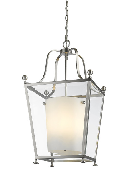 A photo of the Louise 4-Light Brushed Nickel Lantern By Mirage Lighting