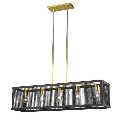 A photo of the Valca 5-Light Black & Gold Linear Pendant By Mirage Lighting