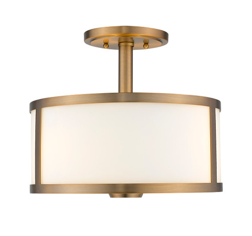 A photo of the Panderio 3-Light Aged Gold Semi Flush Mount By Mirage Lighting