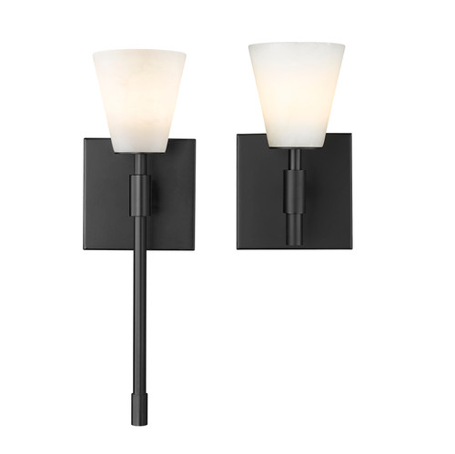 Ironstone 1 Light  Flat Black & Carved Alabaster Stone Wall  Sconce by Modition