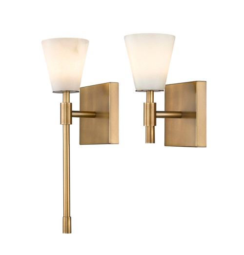 Ironstone 1 Light  Aged Gold  & Carved Alabaster Stone Wall  Sconce by Modition , Aged Brass Wall Light