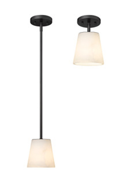 Ironstone 1 Light Pendant in Flat Black  & Carved Alabaster Stone  by Modition