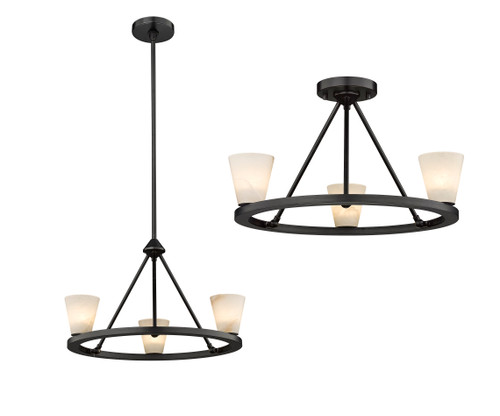 Ironstone 3-Light Flat Black Dual Mount Chandelier With Alabaster Stone Shades By Modition