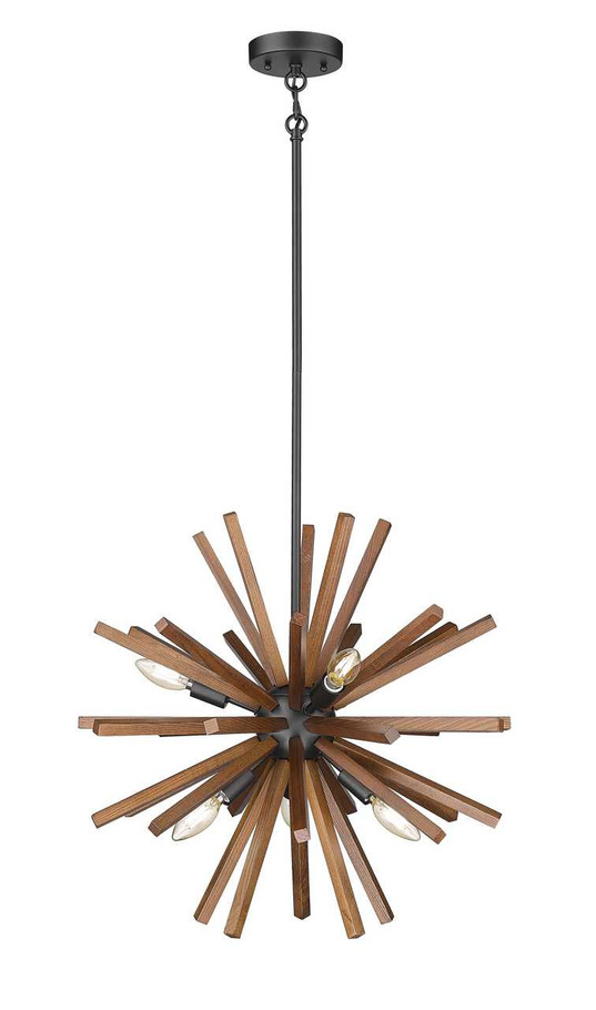 Brown Wood 6 Light Pendant by Mirage Lighting Lighting