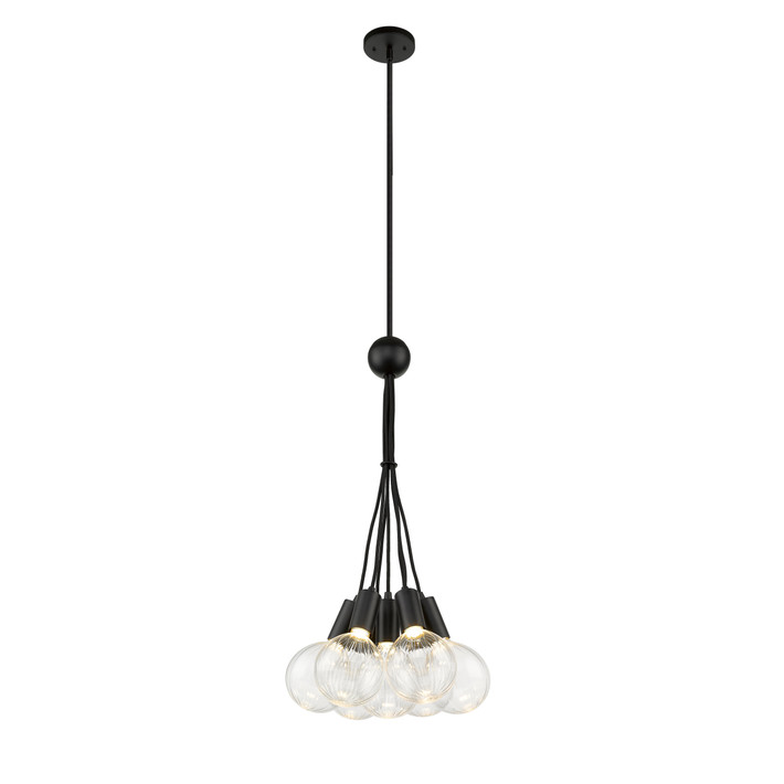A photo of the Optionem 7-Light Replaceable LED Ribbed Glass Pendant By Mirage Lighting