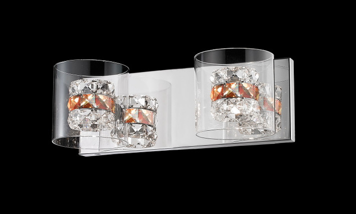 A photo of the Oomph 2-Light Amber Crystal Vanity Light By Mirage Lighting