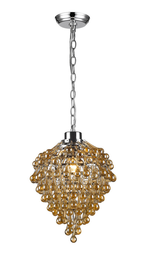 A photo of the Haskin Amber Glass Mini Pendant By Mirage Lighting