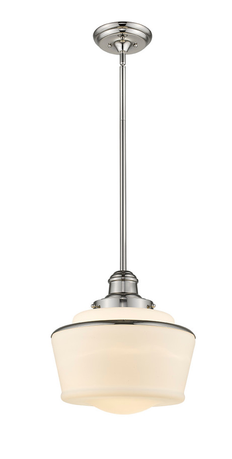 A photo of the Schoolhouse 1-Light Polished Nickel Pendant 15" By Mirage Lighting