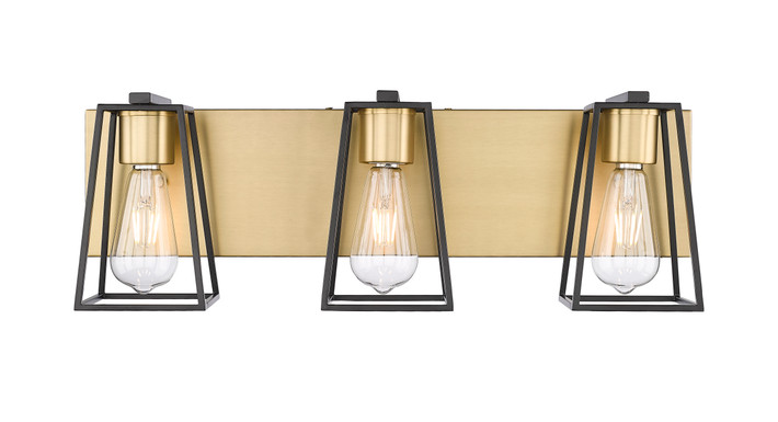 A photo of the Open 3-Light Vanity Oxidized Aged Gold & Flat Black By Mirage Lighting