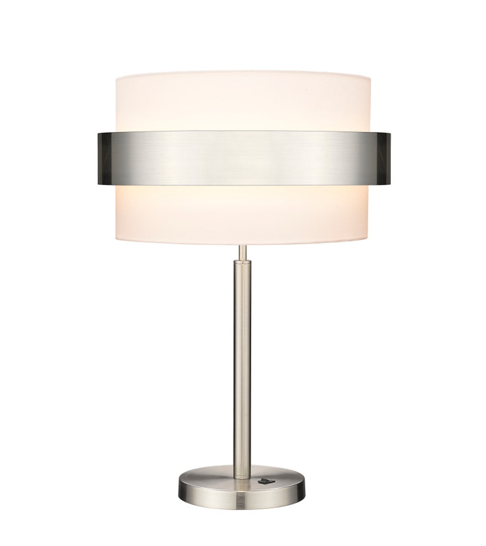 Duet 2-Light White And Brushed Nickel Table Lamp By Mirage Lighting