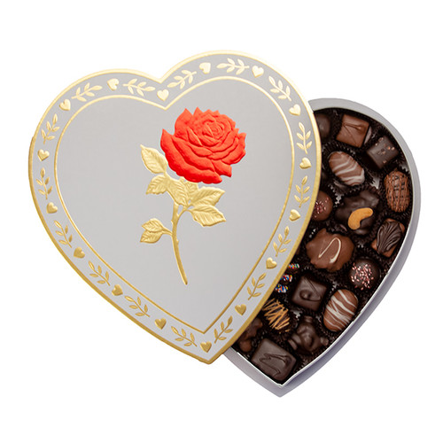 1 lb Valentine's Day White  Heart Gift Box with Embossed Rose