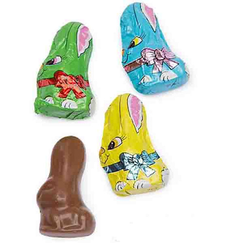 solid milk chocolate bunnies wrapped in extra cute bunny foils