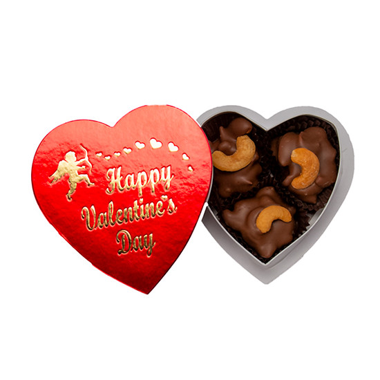 Heart Box Filled with Milk Chocolate Cashew Turtles