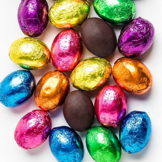 Dark chocolate foiled Easter eggs. A classic Easter treat
