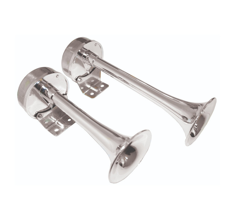RWB Trumpet Horn - Dual, Chrome Plastic, 225mm/290mm, 12v (RWB936) 