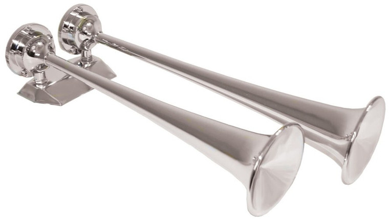 Horn Air-Electric Dual Trumpet Chrome Plated Brass 12v/24v (RWB622/RWB623)