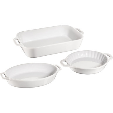 Staub -White 3 Pc Mixed Baking Dish Set