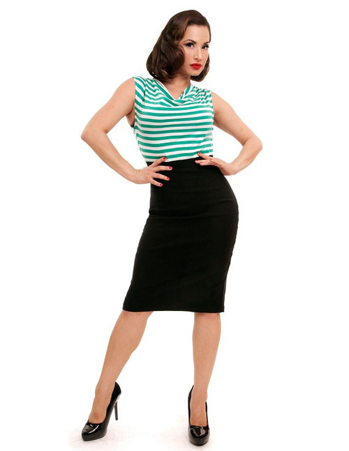 Steady Sally Wiggle Dress - Black/Mint