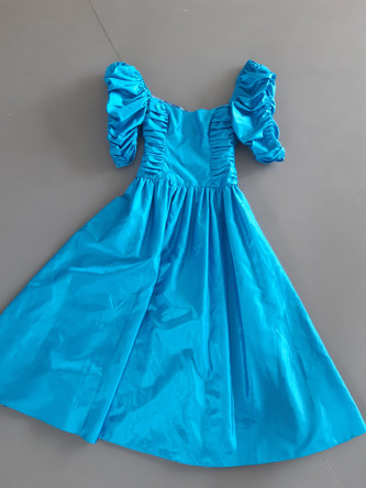 open lace back dress Large 1980s Mike Benet Formals Blue Ribbon Puff Sleeve Prom Dress – Style &  Salvage main image 1