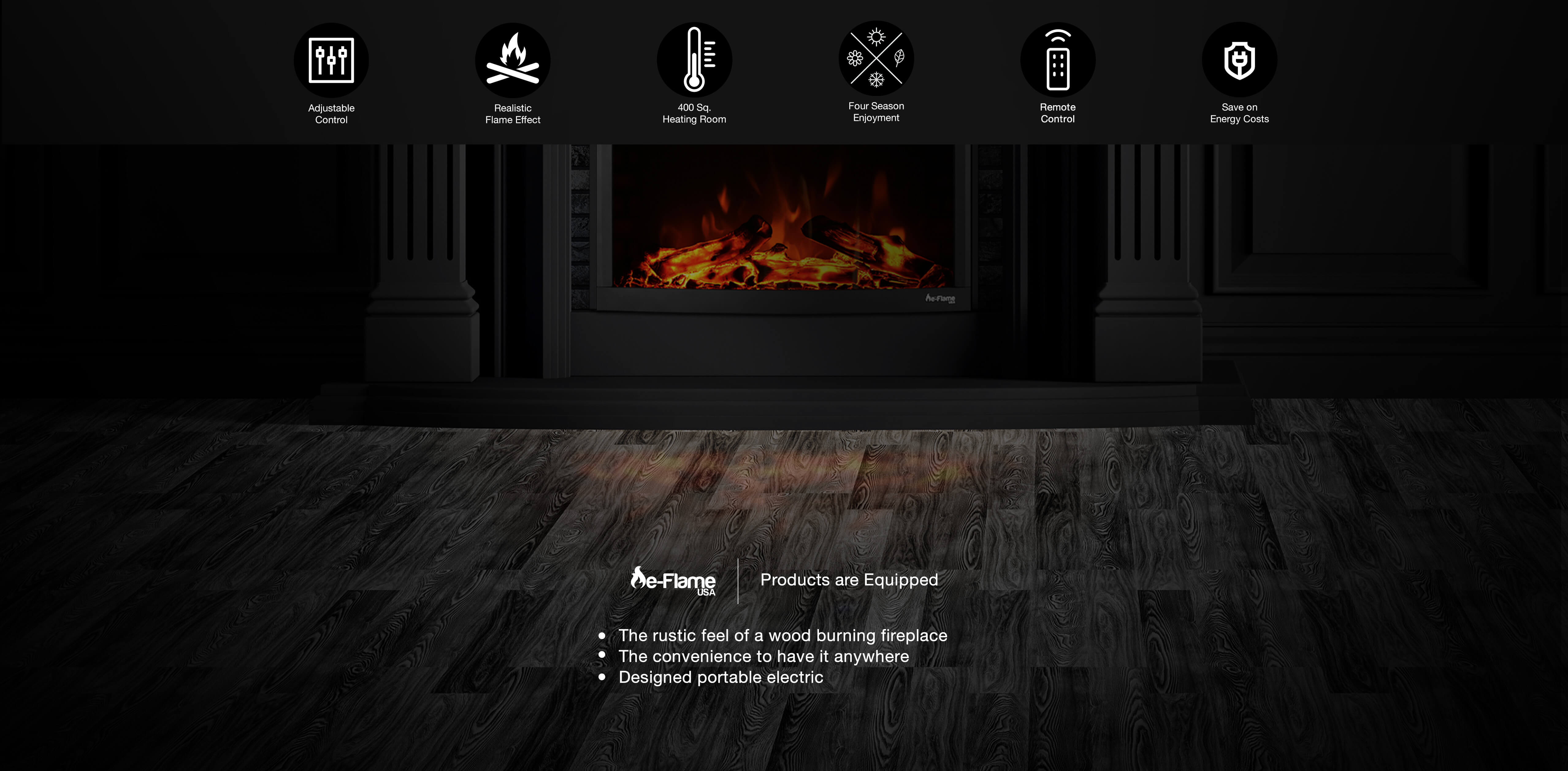 Black e-Flame USA 28 XL Denali Portable Freestanding Electric Fireplace Stove 3-D Log and Fire Effect